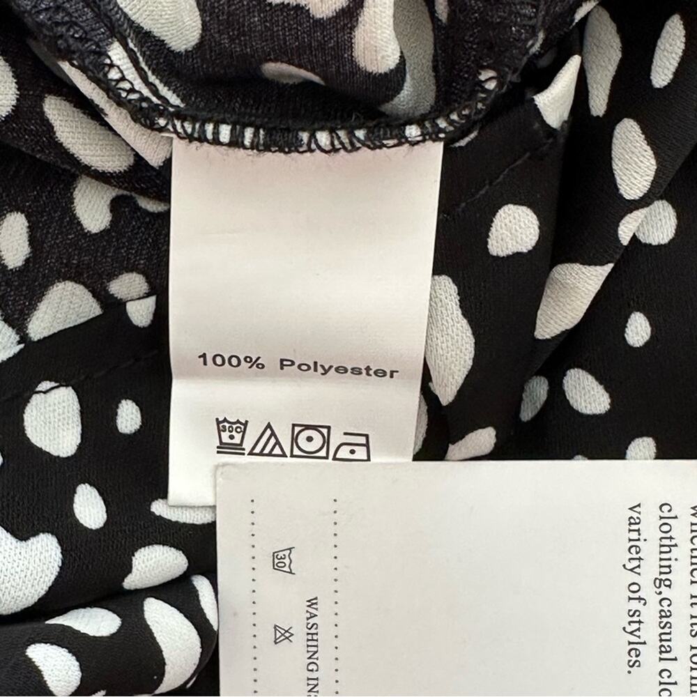Pretty Garden Romper Black White Print V-Neck 1/2 Sleeve Belted Pocket Large NEW - Picture 10 of 13